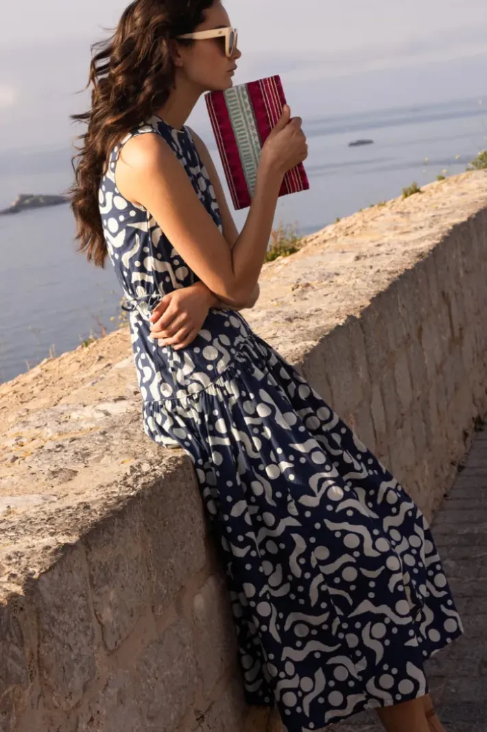 Sale Sleeveless Piped Maxi- Acadia Navy Maxis|Dresses