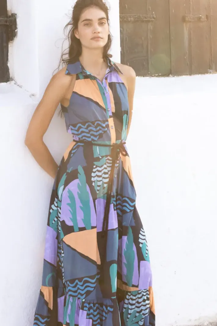 Clearance Sleeveless Shirt Dress Maxi- Riviera Blue Maxis|Dresses