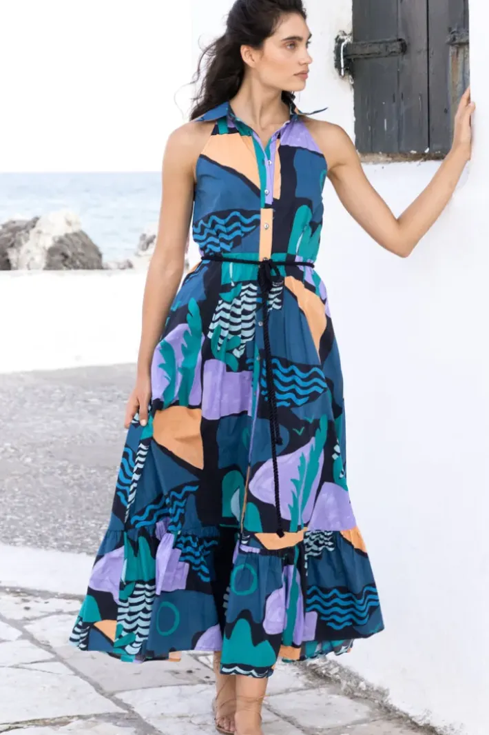 Clearance Sleeveless Shirt Dress Maxi- Riviera Blue Maxis|Dresses