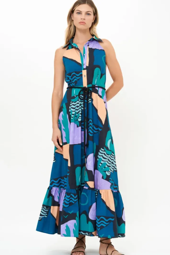 Clearance Sleeveless Shirt Dress Maxi- Riviera Blue Maxis|Dresses