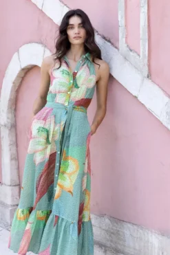 Best Sleeveless Shirt Dress Maxi- Hibiscus Sage Maxis|Dresses