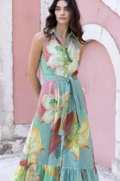 Best Sleeveless Shirt Dress Maxi- Hibiscus Sage Maxis|Dresses