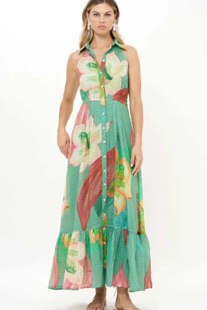 Best Sleeveless Shirt Dress Maxi- Hibiscus Sage Maxis|Dresses