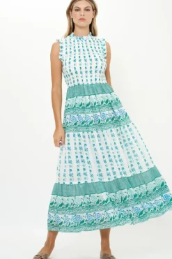 Clearance Sleeveless Smocked Maxi- Boreggo Green Maxis|Dresses