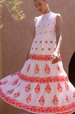Sleeveless Smocked Maxi- Calistoga Coral Maxis|Dresses