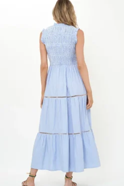 Online Sleeveless Smocked Maxi- Chatham Blue Maxis|Dresses