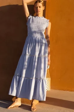 Online Sleeveless Smocked Maxi- Chatham Blue Maxis|Dresses