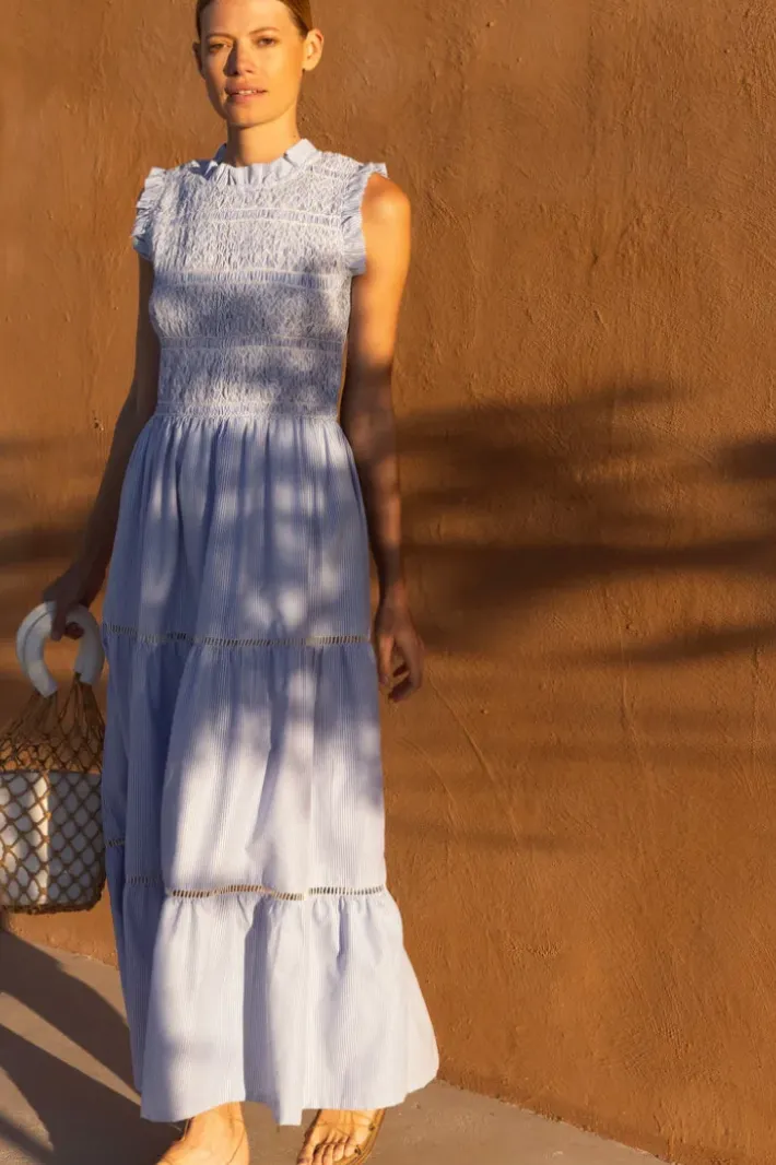 Online Sleeveless Smocked Maxi- Chatham Blue Maxis|Dresses