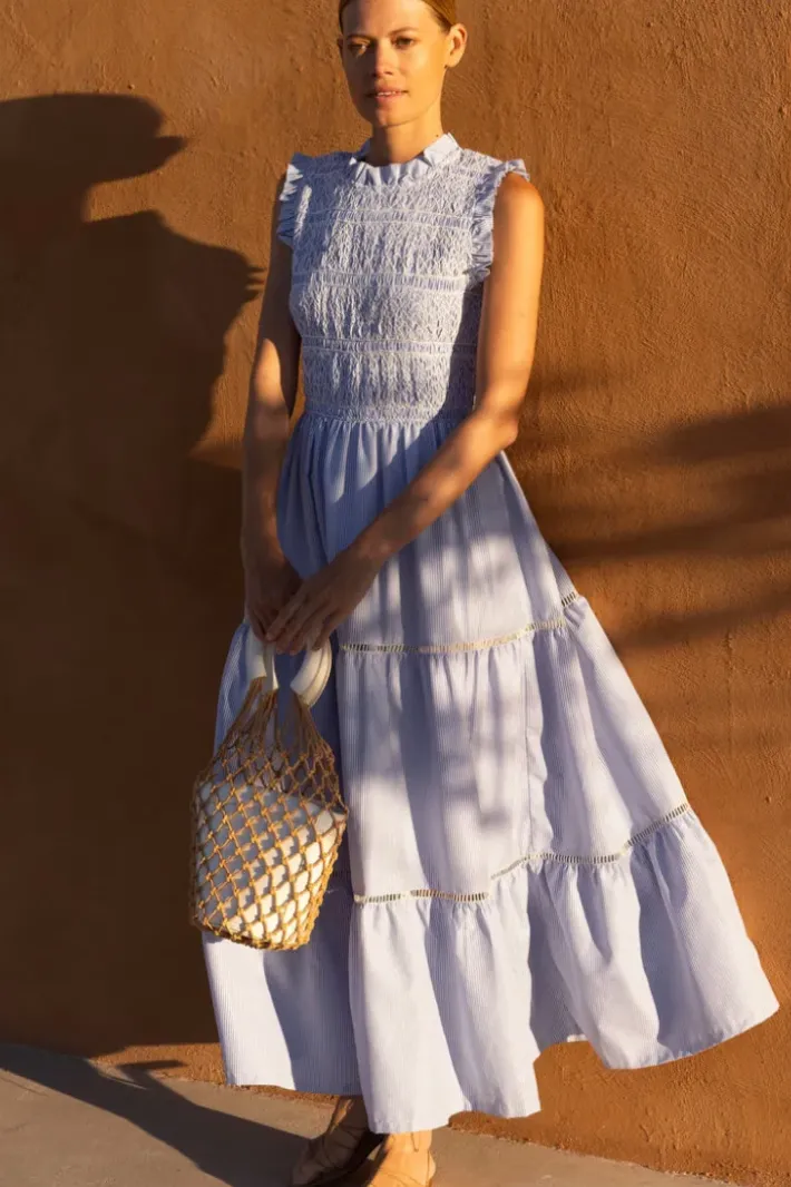 Online Sleeveless Smocked Maxi- Chatham Blue Maxis|Dresses