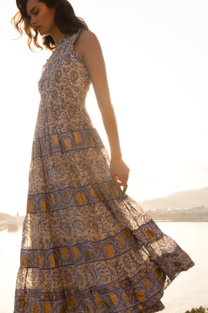 Outlet Sleeveless Smocked Maxi- Marseille Blue Maxis|Dresses