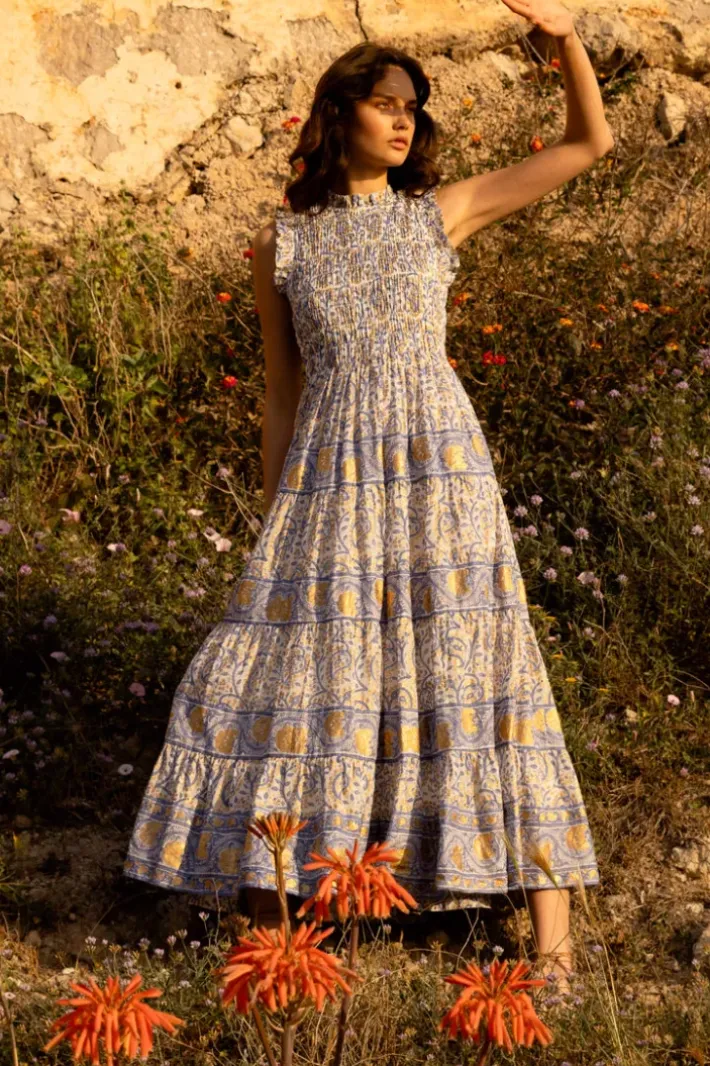 Outlet Sleeveless Smocked Maxi- Marseille Blue Maxis|Dresses