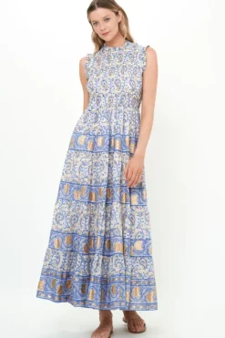 Outlet Sleeveless Smocked Maxi- Marseille Blue Maxis|Dresses