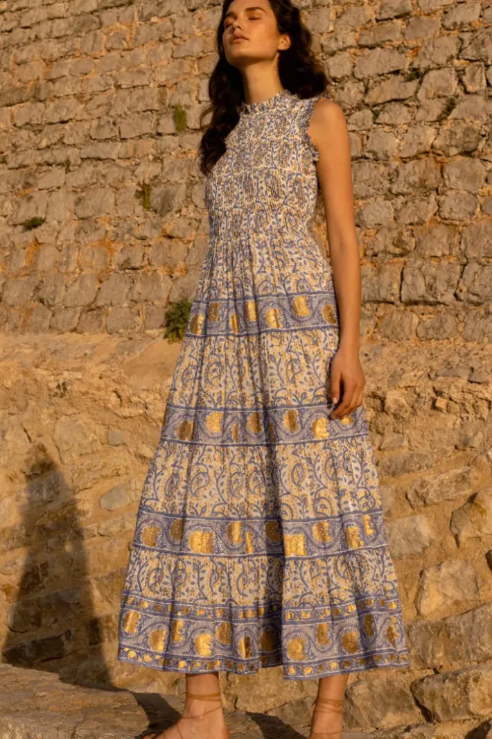 Outlet Sleeveless Smocked Maxi- Marseille Blue Maxis|Dresses