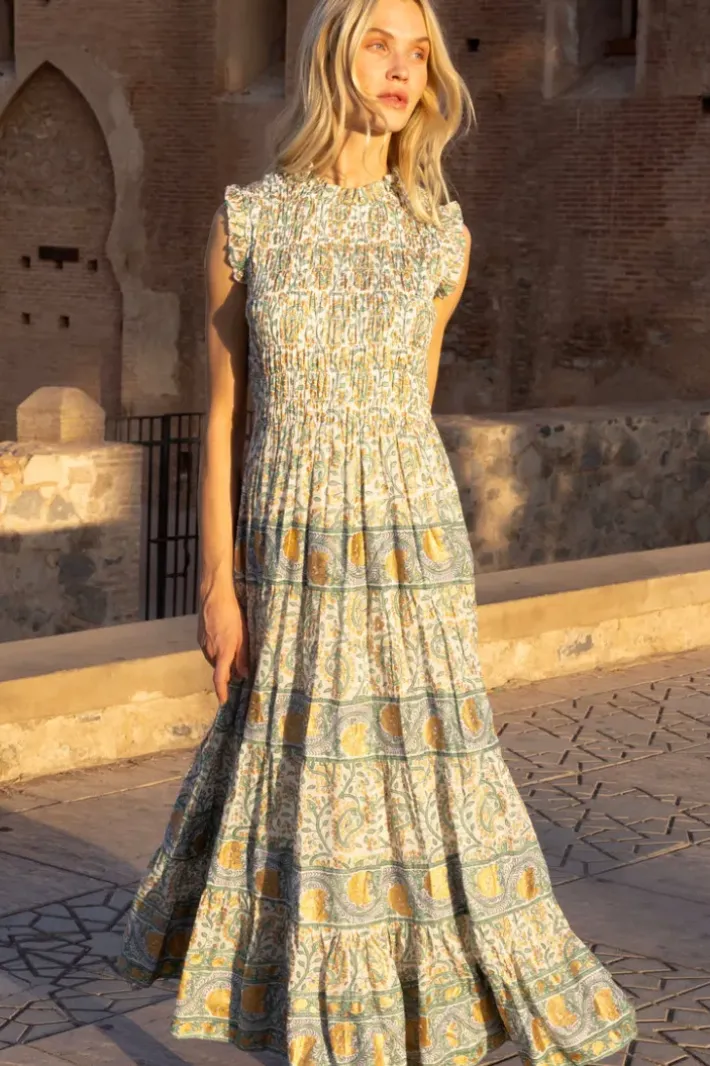 Discount Sleeveless Smocked Maxi- Marseille Green Maxis|Dresses