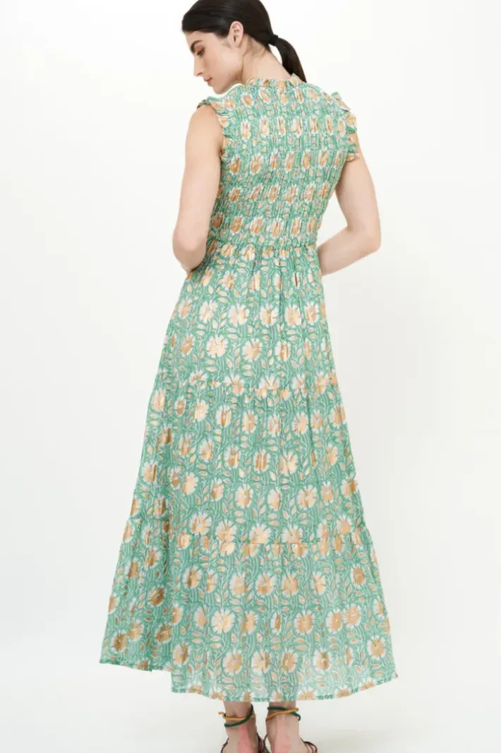 New Sleeveless Smocked Maxi- Mughal Green Maxis|Dresses