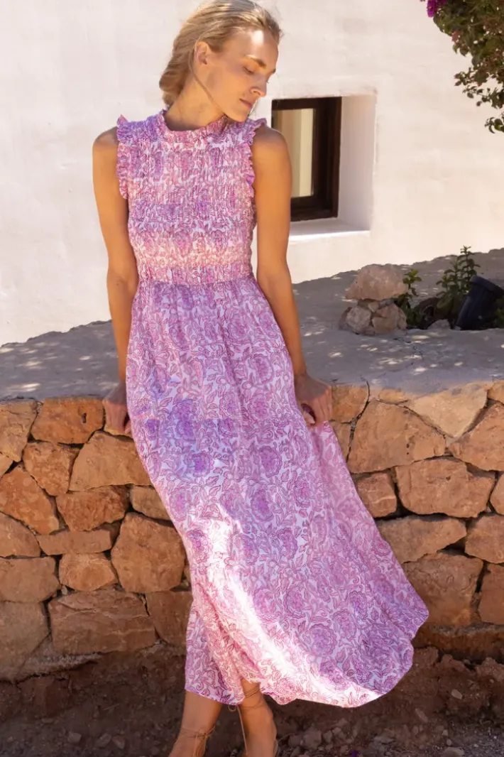 Online Sleeveless Smocked Maxi- Malta Pink Maxis|Dresses