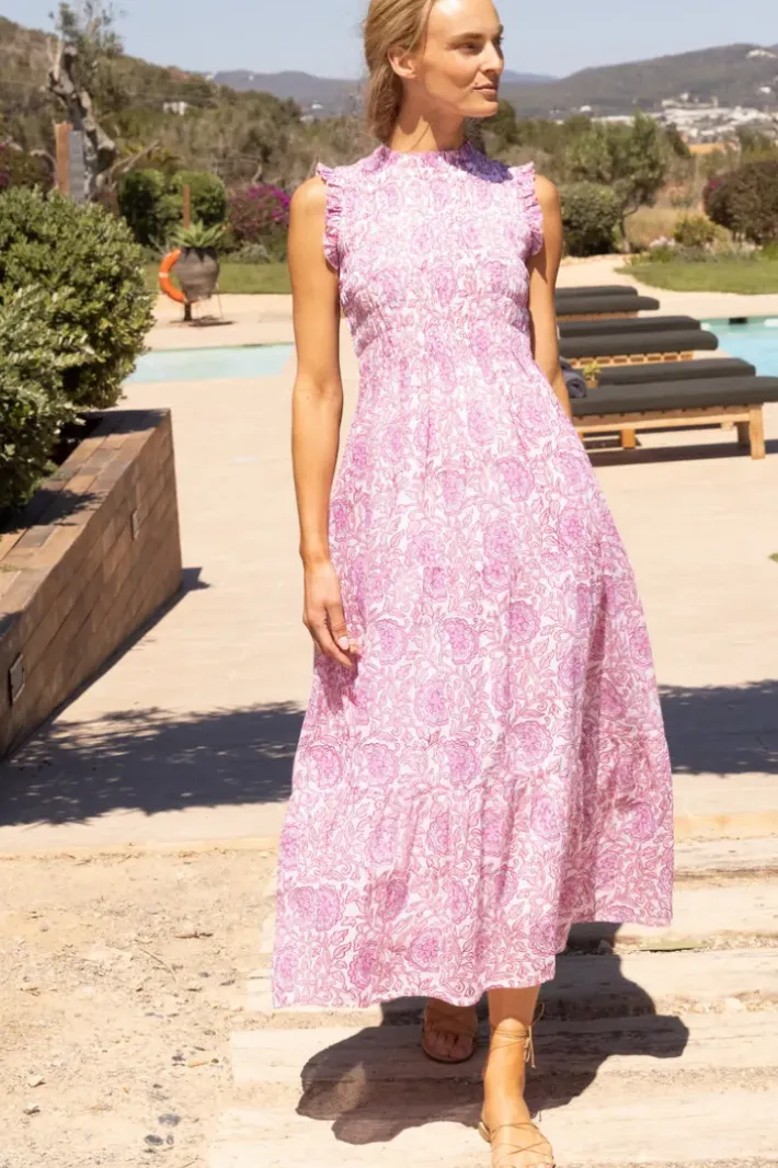 Online Sleeveless Smocked Maxi- Malta Pink Maxis|Dresses