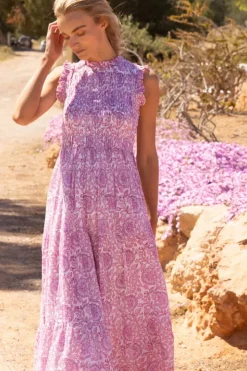 Online Sleeveless Smocked Maxi- Malta Pink Maxis|Dresses