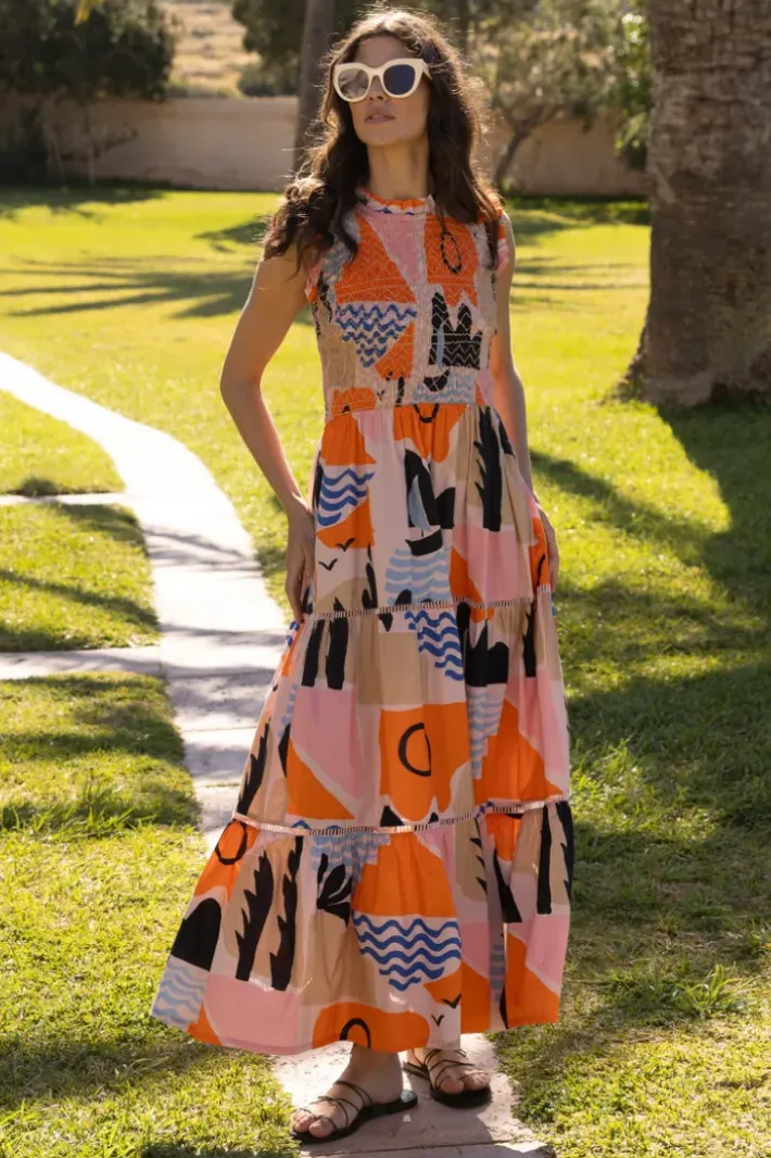 Sale Sleeveless Smocked Maxi- Riviera Orange Maxis|Dresses