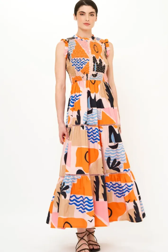 Sale Sleeveless Smocked Maxi- Riviera Orange Maxis|Dresses