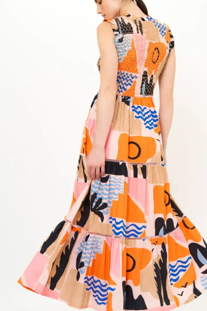 Sale Sleeveless Smocked Maxi- Riviera Orange Maxis|Dresses