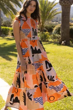 Sale Sleeveless Smocked Maxi- Riviera Orange Maxis|Dresses