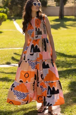 Sale Sleeveless Smocked Maxi- Riviera Orange Maxis|Dresses