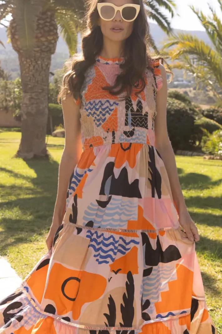 Sale Sleeveless Smocked Maxi- Riviera Orange Maxis|Dresses