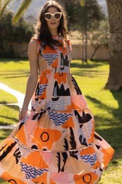 Sale Sleeveless Smocked Maxi- Riviera Orange Maxis|Dresses