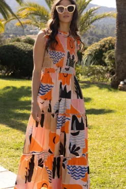 Sale Sleeveless Smocked Maxi- Riviera Orange Maxis|Dresses