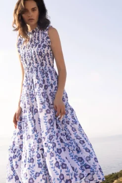 Clearance Sleeveless Smocked Maxi- Toscana Blue Maxis|Dresses