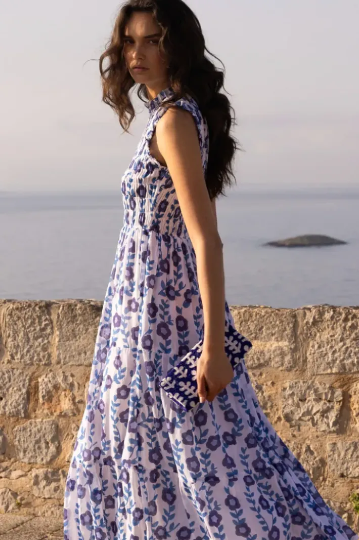 Clearance Sleeveless Smocked Maxi- Toscana Blue Maxis|Dresses