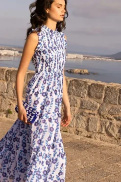 Clearance Sleeveless Smocked Maxi- Toscana Blue Maxis|Dresses