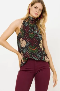 Sleeveless Tie Neck Top- Turin Wine Matching Sets|Tops