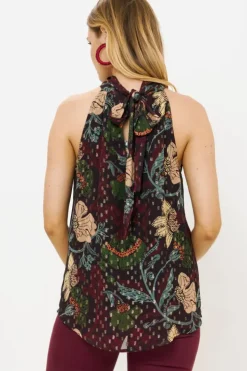 Sleeveless Tie Neck Top- Turin Wine Matching Sets|Tops