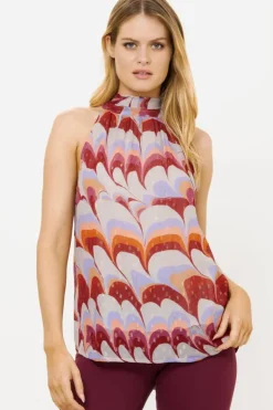 Sale Sleeveless Tie Neck Top- Venice Cognac Tops