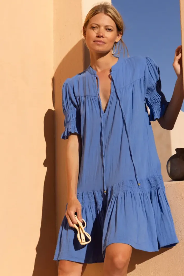 Sale Smocked Drop Mini- Bermuda Blue Short & Mini Dresses|Dresses