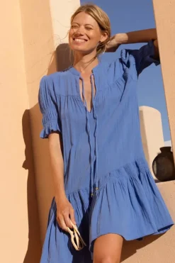 Sale Smocked Drop Mini- Bermuda Blue Short & Mini Dresses|Dresses