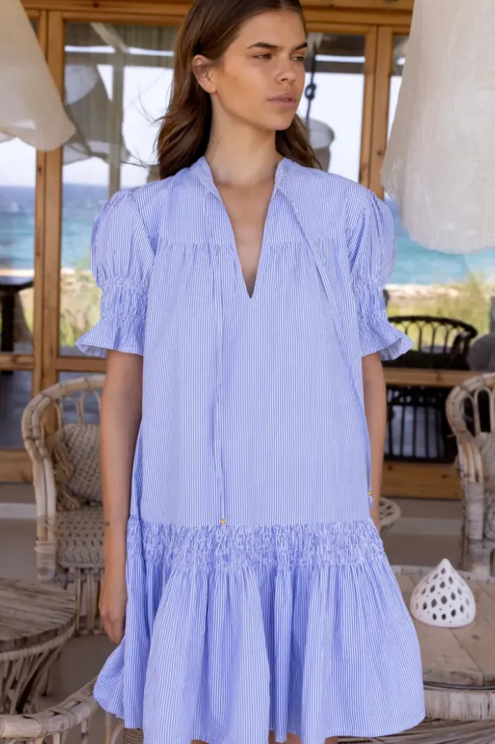 Online Smocked Drop Mini- Chatham Blue Short & Mini Dresses|Dresses