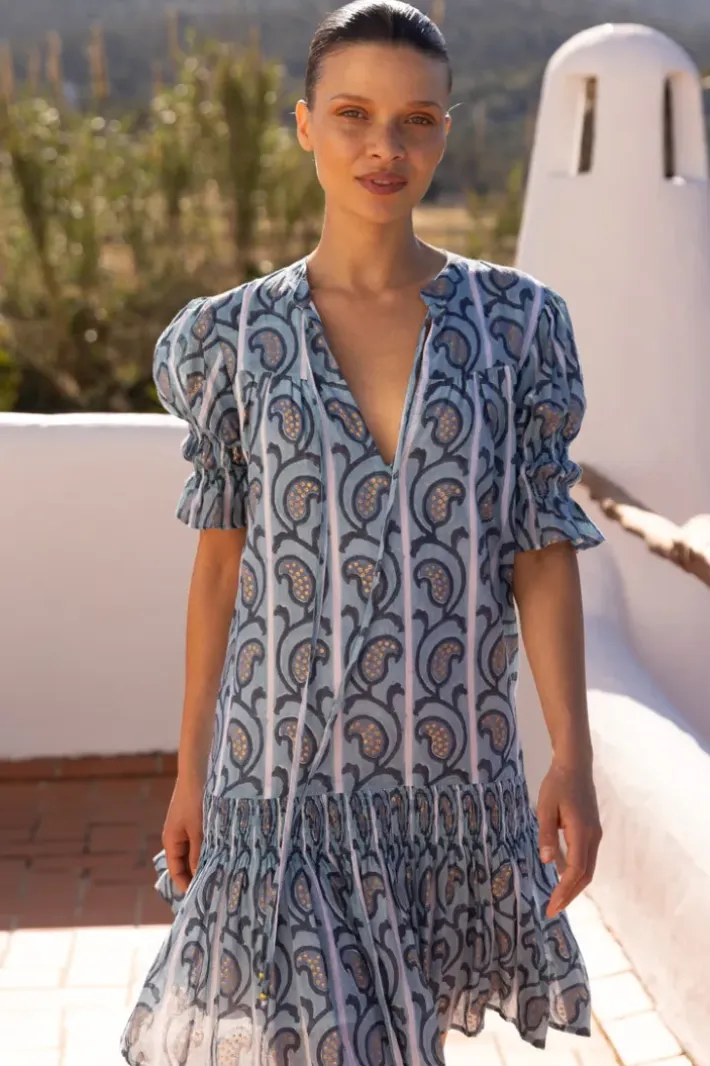New Smocked Drop Mini- Goa Blue Short & Mini Dresses|Dresses
