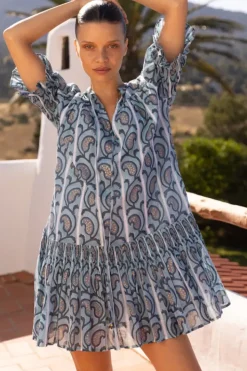 New Smocked Drop Mini- Goa Blue Short & Mini Dresses|Dresses