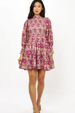 Outlet Smocked Flirty 3/4 Sleeve- Matera Pink Short & Mini Dresses