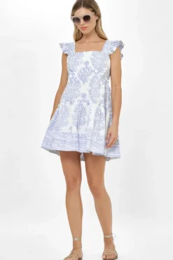 Online Smocked Square Neck Mini- Amadora Blue Short & Mini Dresses|Dresses