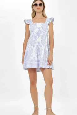Online Smocked Square Neck Mini- Amadora Blue Short & Mini Dresses|Dresses