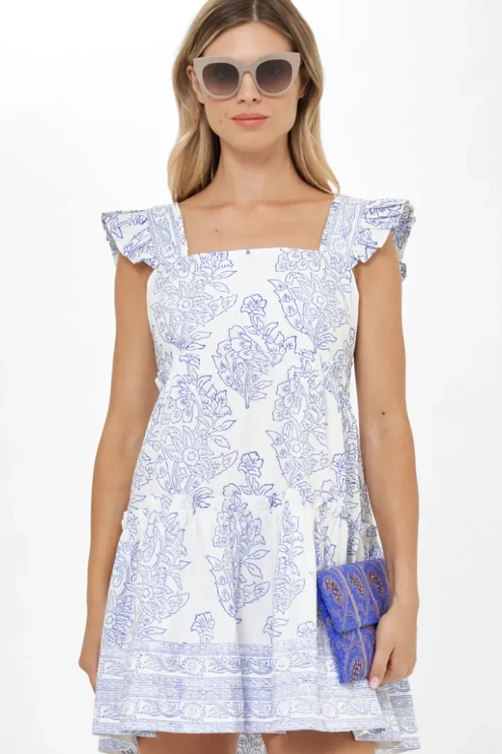 Online Smocked Square Neck Mini- Amadora Blue Short & Mini Dresses|Dresses