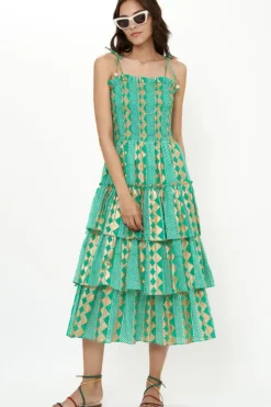 Sale Smocked Tie Strap Midi- Ascot Teal Midis|Dresses