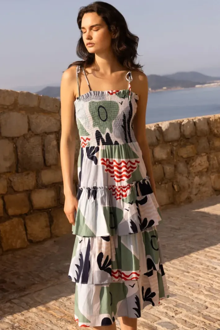 Clearance Smocked Tie Strap Midi- Riviera Sage Dresses|Midis