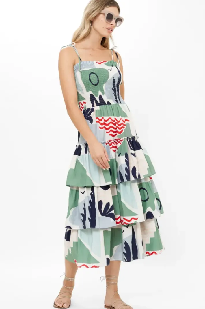 Clearance Smocked Tie Strap Midi- Riviera Sage Dresses|Midis