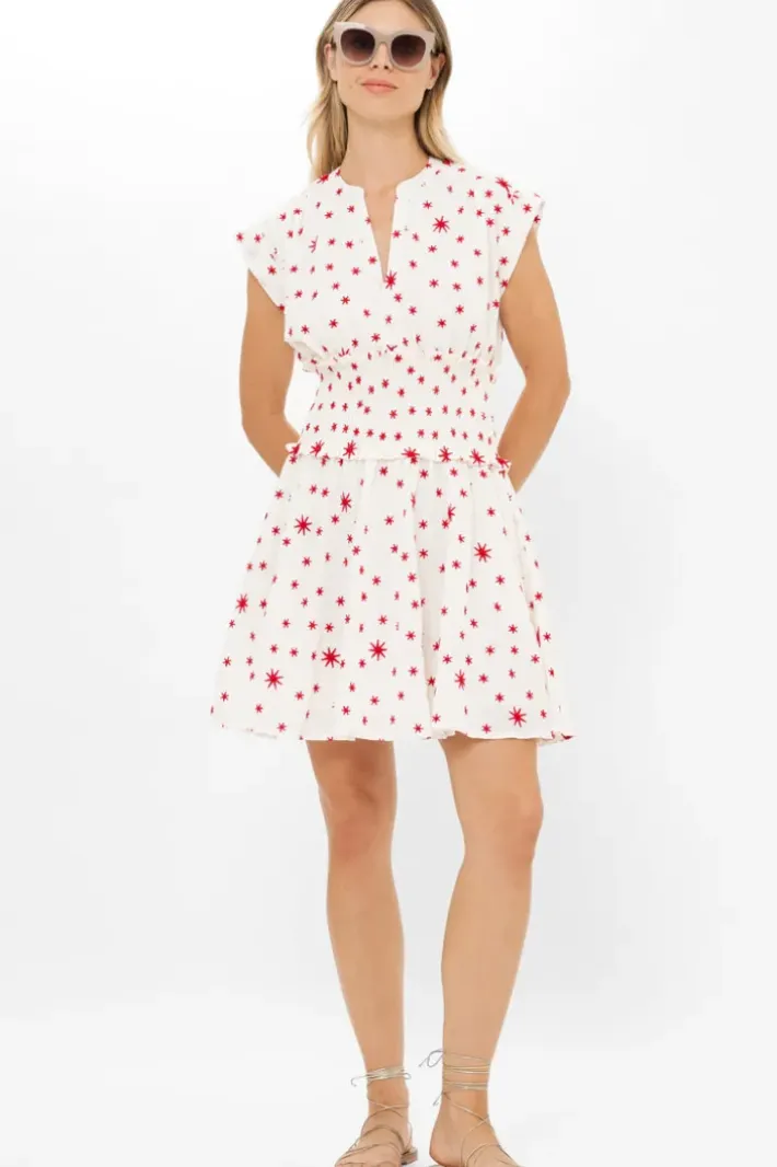Best Smocked Waist Roll Sleeve- Ellsworth Red Short & Mini Dresses|Dresses