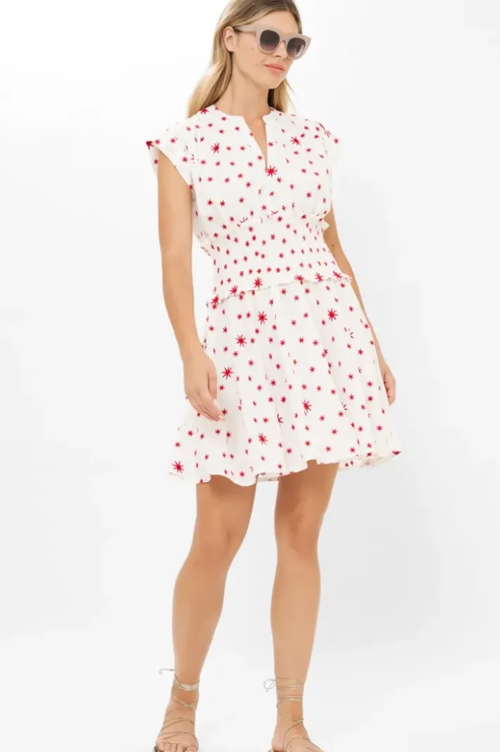 Best Smocked Waist Roll Sleeve- Ellsworth Red Short & Mini Dresses|Dresses